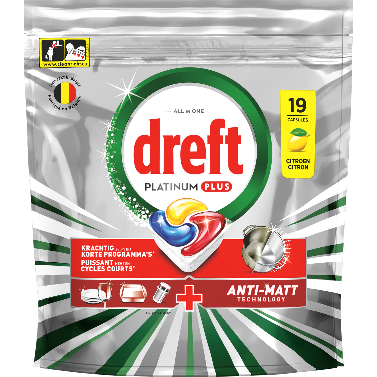 Dreft vaatwastaблetten platinum lemon Zak 21 stuks.